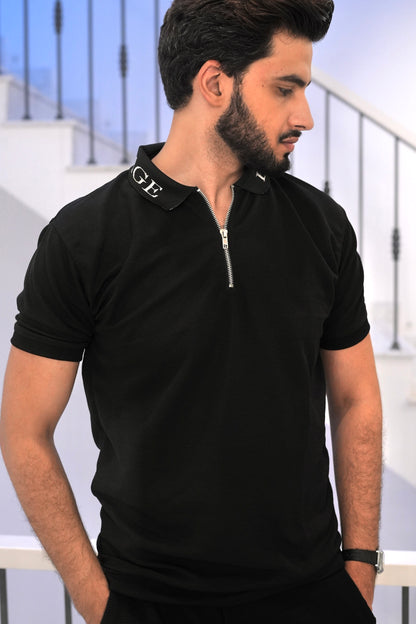 LOGO COLLAR POLO IN BLACK