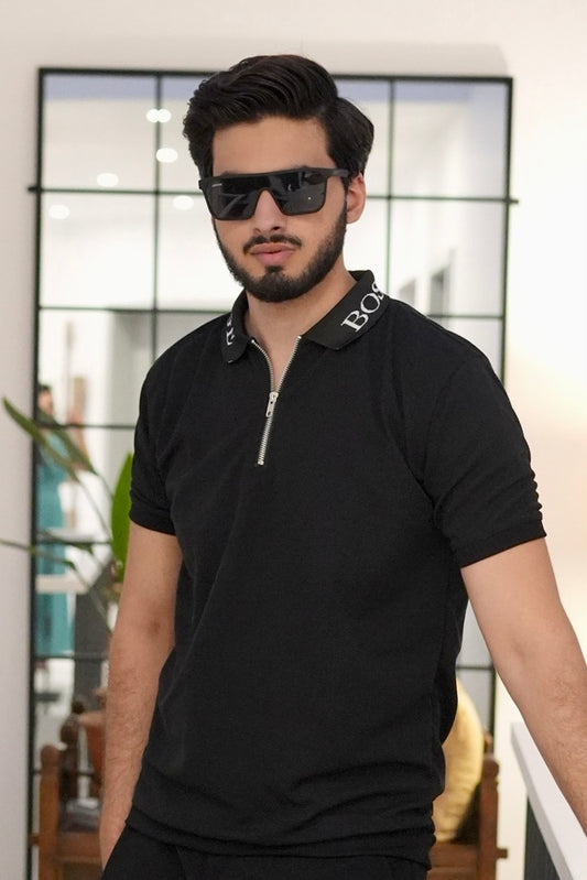 LOGO COLLAR POLO IN BLACK