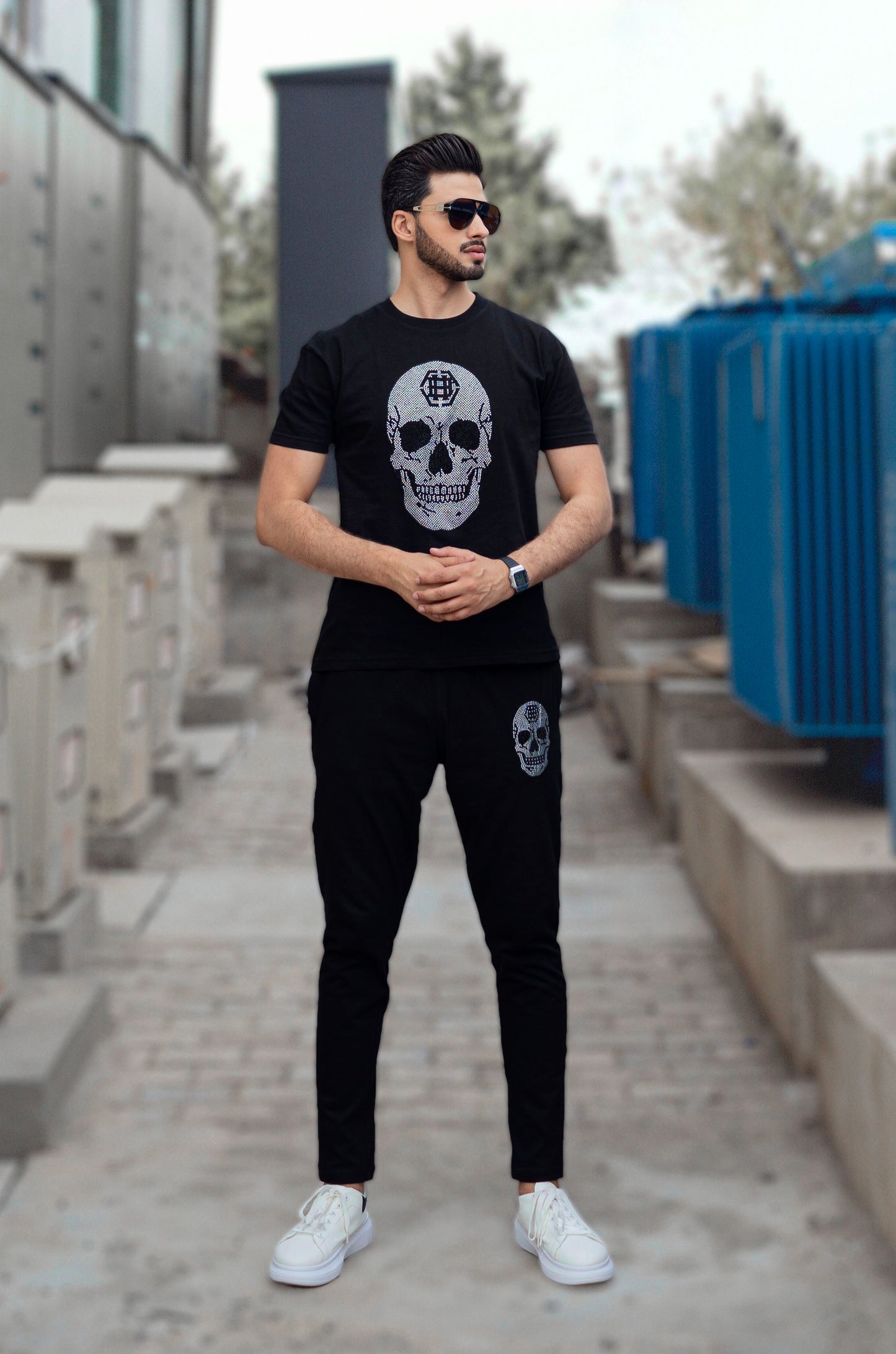 SKULL STONEWORK TWINSET IN BLACK