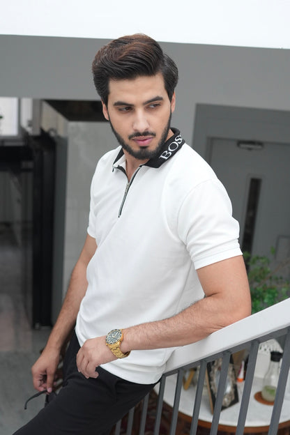 LOGO COLLAR POLO IN WHITE